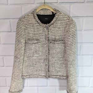 Theory White Textured Boucle Jacket/Blazer